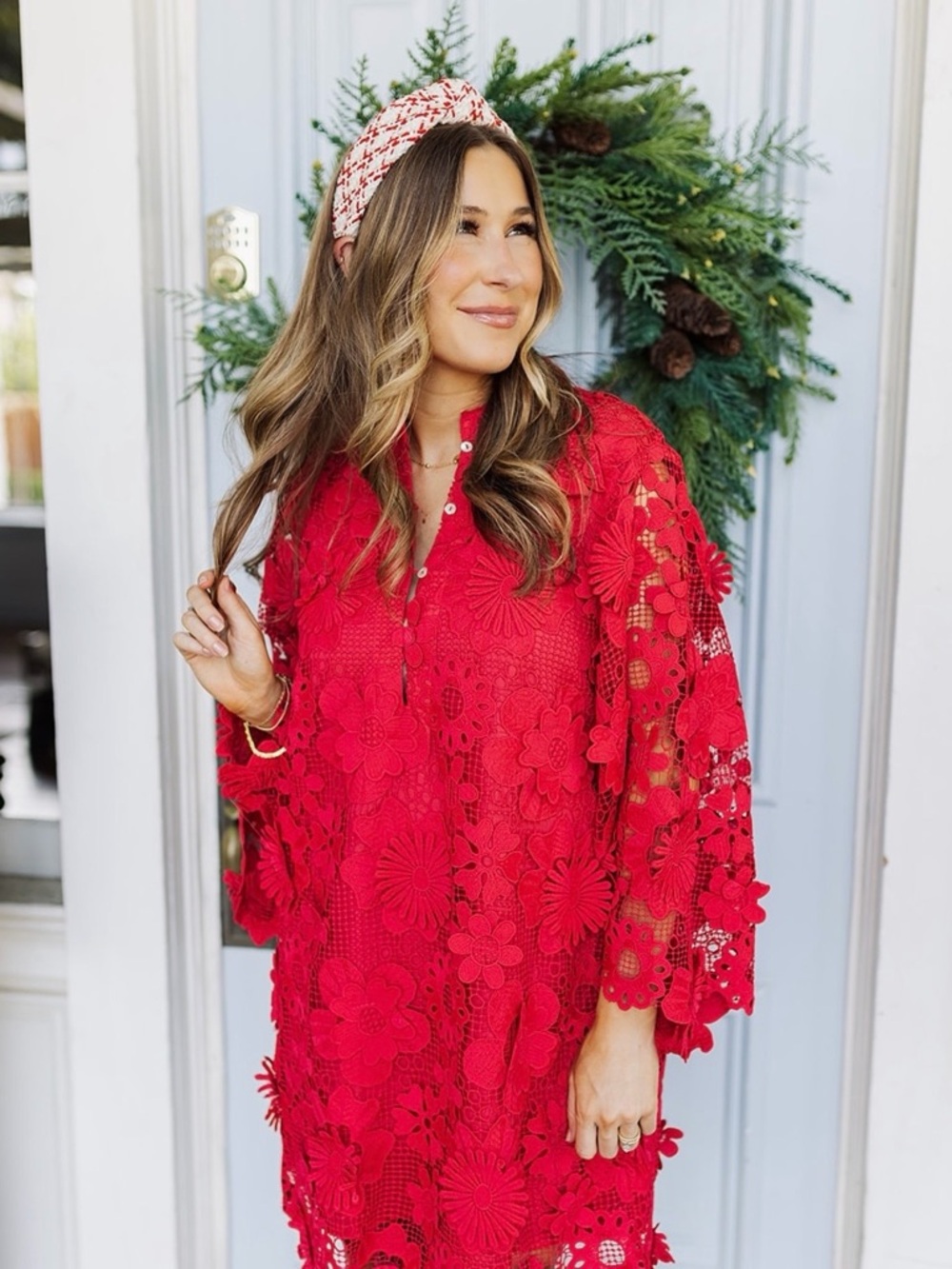 NWT J.Marie Seraphina Floral 3D Lace 3/4 Sleeve Red Preppy Boho Shift Dress